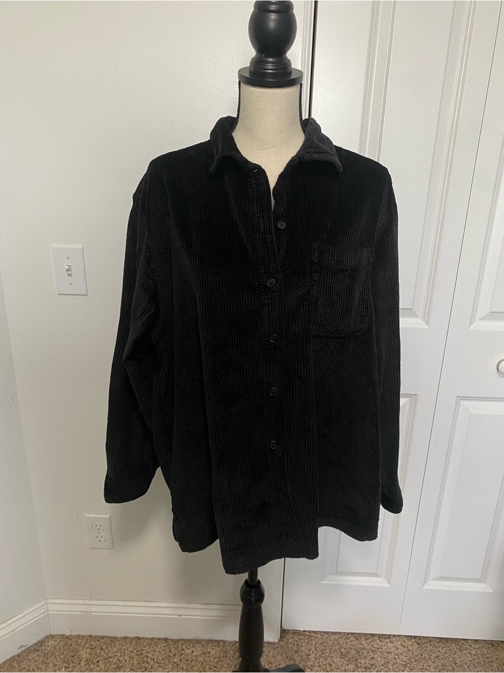 Black Corduroy Button-Up Shirt Jacket/Shacket